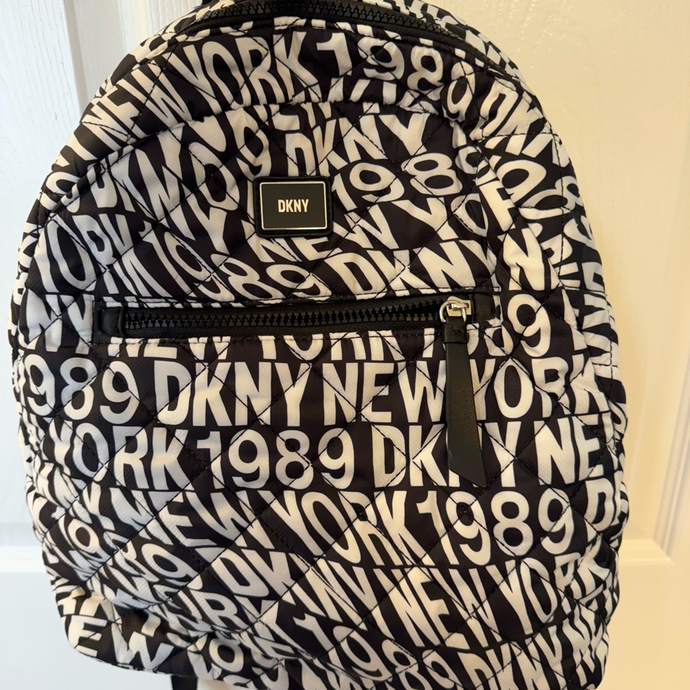 DKNY Black and White Fabric Backpack
